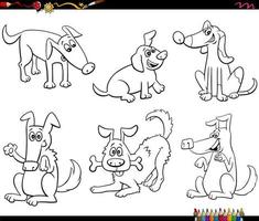 funny dog characters set coloring book page vector