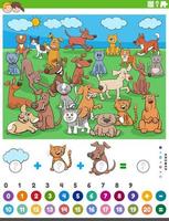 counting and adding task with cartoon pet animals