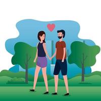 cute lovers couple on the park characters vector