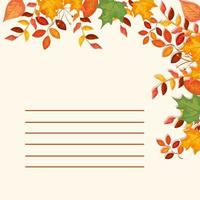 card with leafs autumn decoration vector