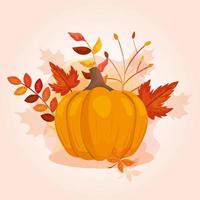 pumpkin with leafs of autumn vector