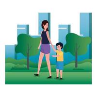 mother with son family characters vector