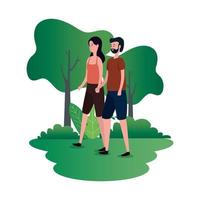 cute lovers couple on the park characters vector