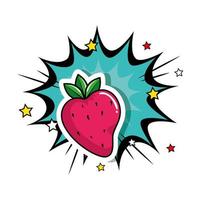 delicious strawberry with explosion pop art style icon vector