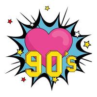 nineties sign with heart in explosion pop art vector