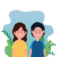 little kids couple on the park scene vector