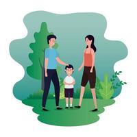 parents couple with little son on the park characters vector