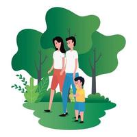 parents couple with little son on the park characters vector