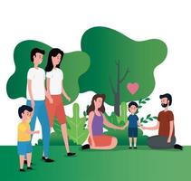 group of parents with kids on the park vector