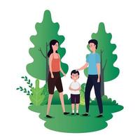 parents couple with little son on the park characters vector