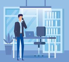 elegant businessman calling with smartphone in the office vector