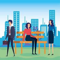 business people seated in the park chair vector