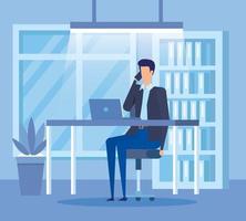 elegant businessman calling with smartphone in the office vector