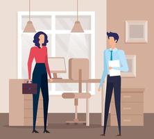 elegant business couple workers in the office vector