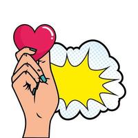 hand with heart and explosion pop art style vector