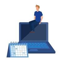 young man with laptop character vector