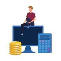 young man with desktop character vector