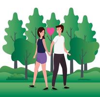 cute lovers couple on the park characters vector