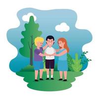 little kids group on the park scene vector