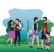 group of parents with kids on the park vector