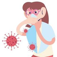 sick woman with pandemic virus vector