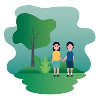 little kids couple on the park scene vector