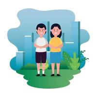 little kids couple on the park scene vector