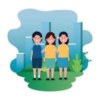 little kids group on the park scene vector