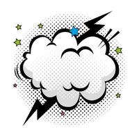 cloud with thunderbolt and stars pop art style icon vector