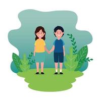 little kids couple on the park scene vector