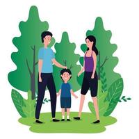 parents couple with little son on the park characters vector