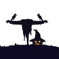 scarecrow halloween with raven isolated icon vector