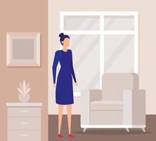 elegant businesswoman worker in livingroom vector