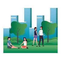 cute lovers couples on the park characters vector