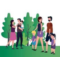 group of parents with kids on the park vector