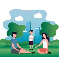 parents couple with little son on the park characters vector