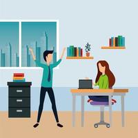 elegant business couple workers in the office vector