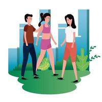 group of people on the park characters vector