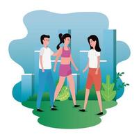 group of people on the park characters vector