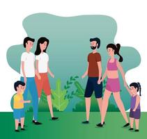 group of parents with kids on the park vector