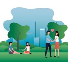 cute lovers couples on the park characters vector