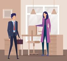 elegant business couple workers in the office vector