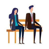 elegant business couple seated in the park chair vector