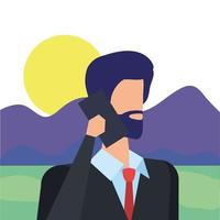 businessman worker calling with smartphone in the camp vector