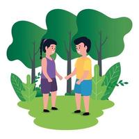 little kids couple on the park scene vector