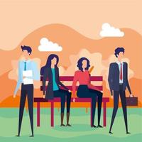 business people seated in the park chair vector