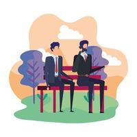 elegant businessmen calling with cellphones in the park chair vector