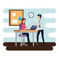 elegant business couple workers in the office vector