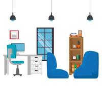 office work place scene with desktop vector