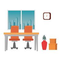 office work place scene icons vector